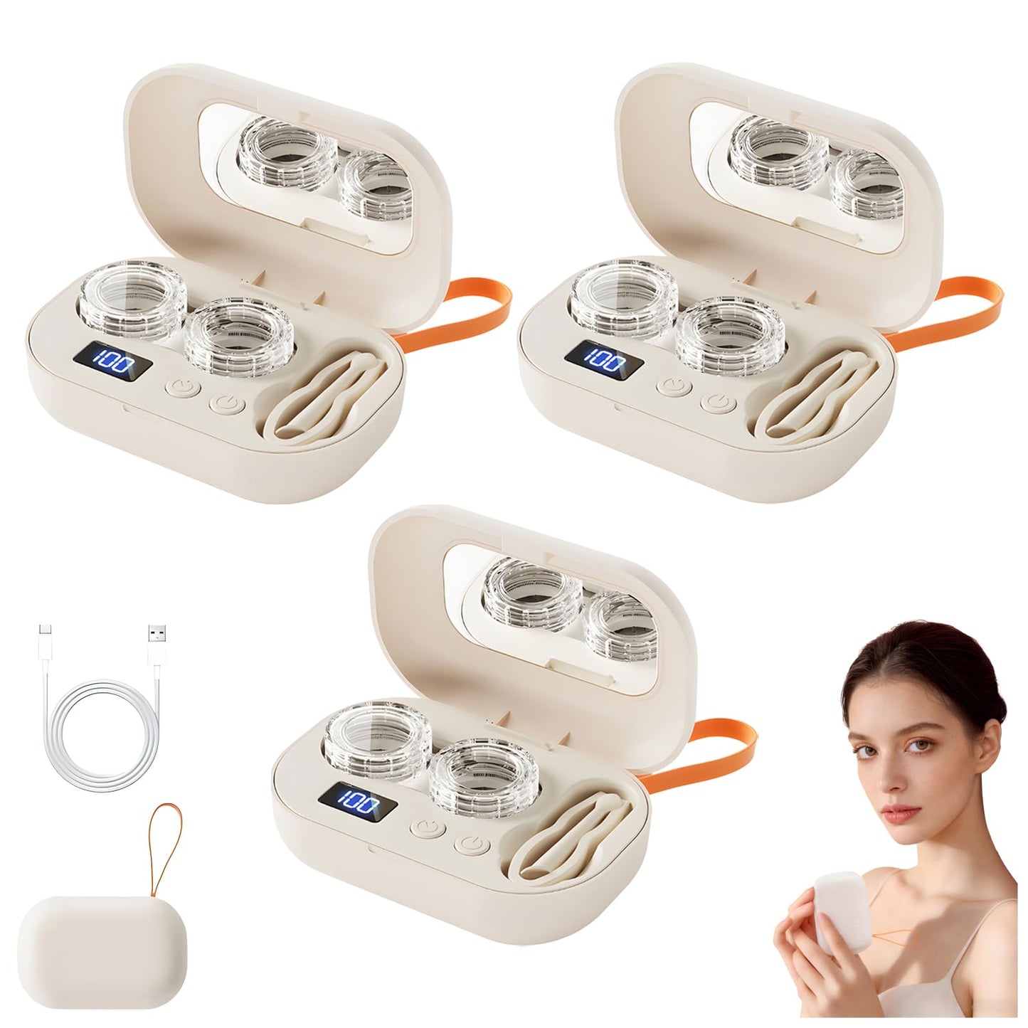 Ultrasonic Contact Lens Cleaner Machine with Integrated Mirror