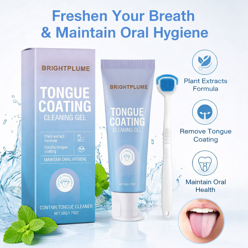 🌿Fight Bad Breath at the Source: Brightplume Tongue Scraper & Gel Bundle