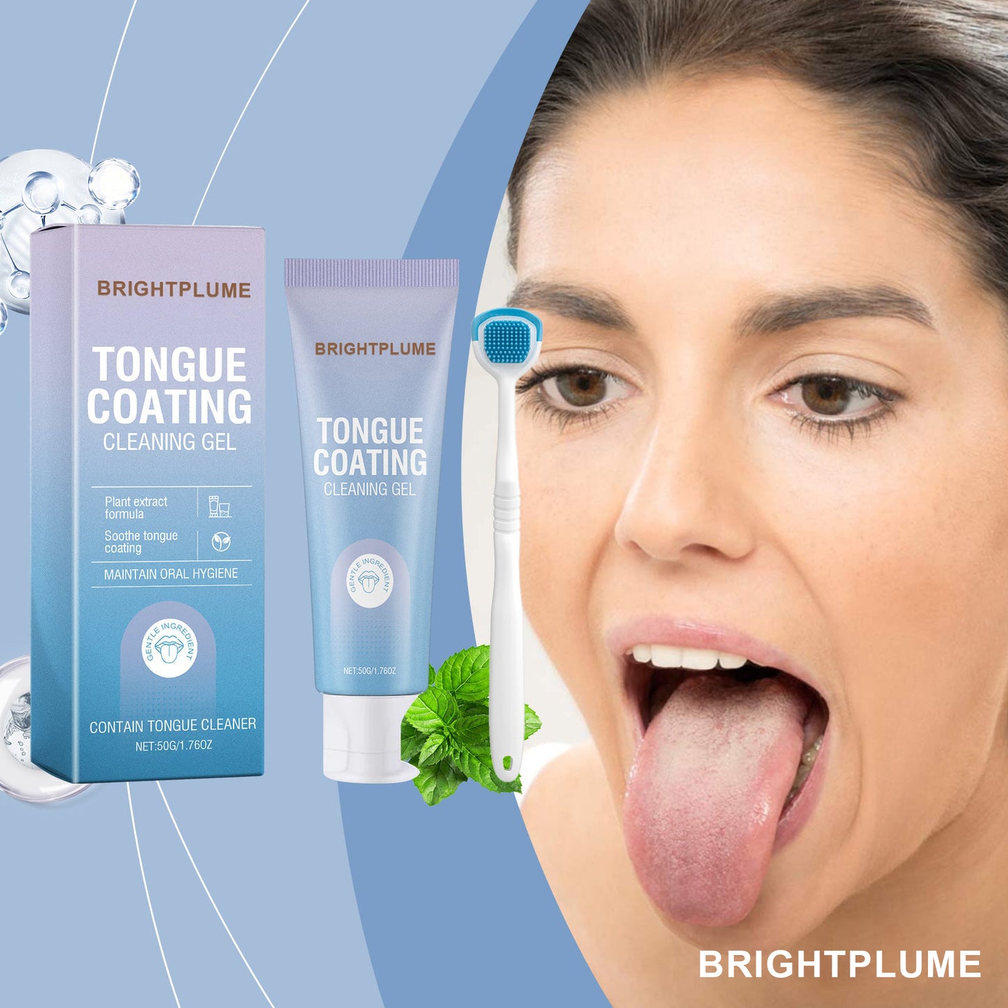 🌿Fight Bad Breath at the Source: Brightplume Tongue Scraper & Gel Bundle