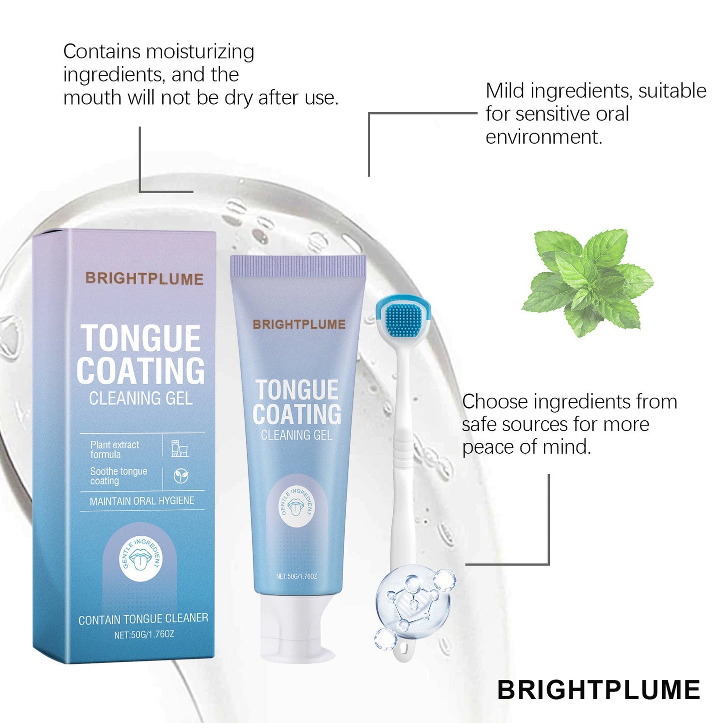 🌿Fight Bad Breath at the Source: Brightplume Tongue Scraper & Gel Bundle