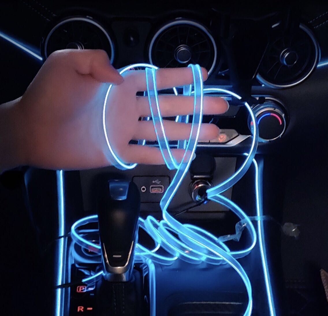car interior cool light usb Ice Blue El Wire Auto Atmosphere Decorative Lamp Flexible Neon Light DIY