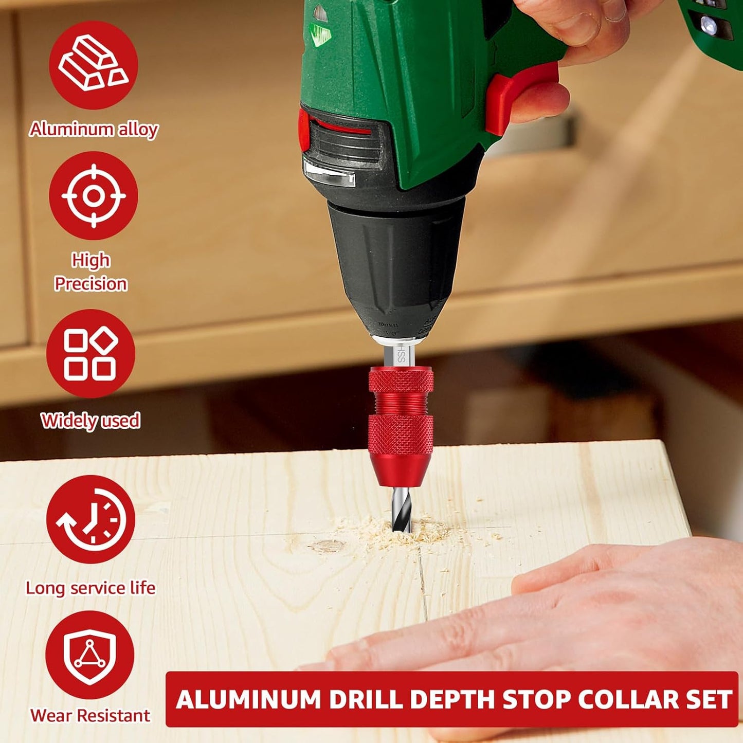 🔥🛠️Professional Drill Depth Stop Kit (2Pcs) - 💪Heavy-Duty Aluminum Alloy | Perfect Depth Control Every Time | Woodworking Essential