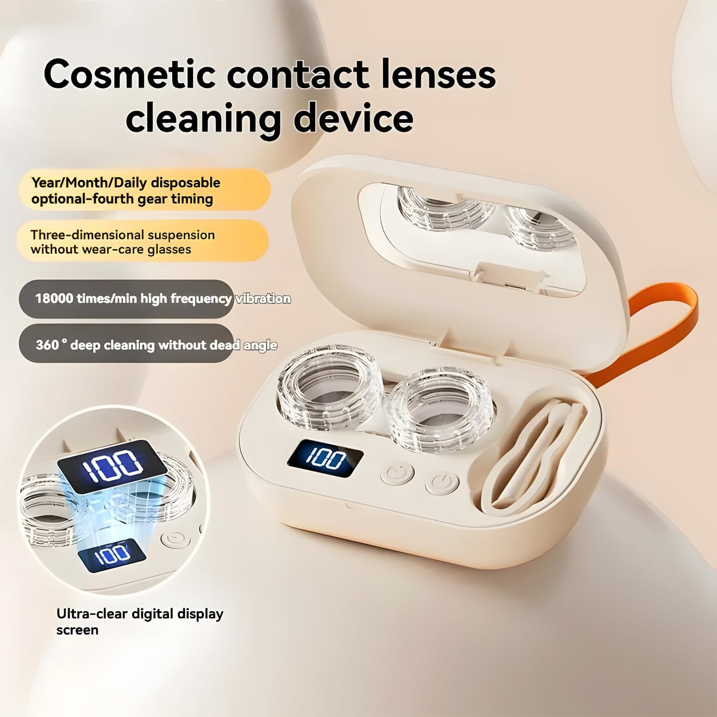 Ultrasonic Contact Lens Cleaner Machine with Integrated Mirror