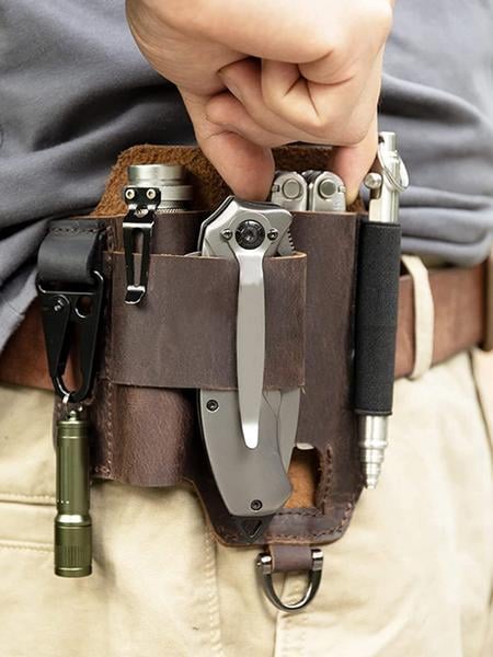 🛠️Ultimate EDC Leather Belt Sheath – Your All-In-One Multitool Organizer for Every Adventure