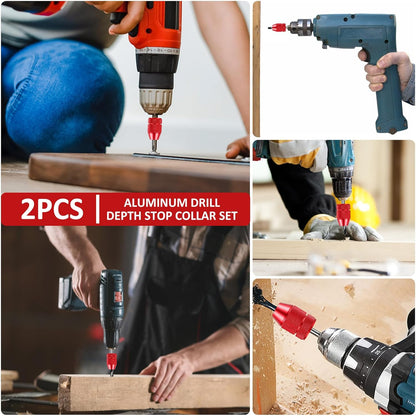🔥🛠️Professional Drill Depth Stop Kit (2Pcs) - 💪Heavy-Duty Aluminum Alloy | Perfect Depth Control Every Time | Woodworking Essential