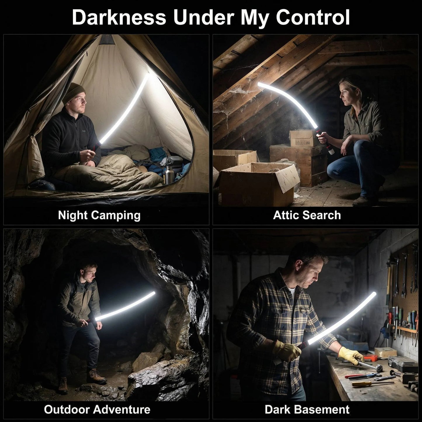 🔥Bendable Flexible LED Work Light💡: Your Professional Light for Narrow Spaces 🛠️(4000K Color Temperature | 44" Shape-Holding | Hands-Free)