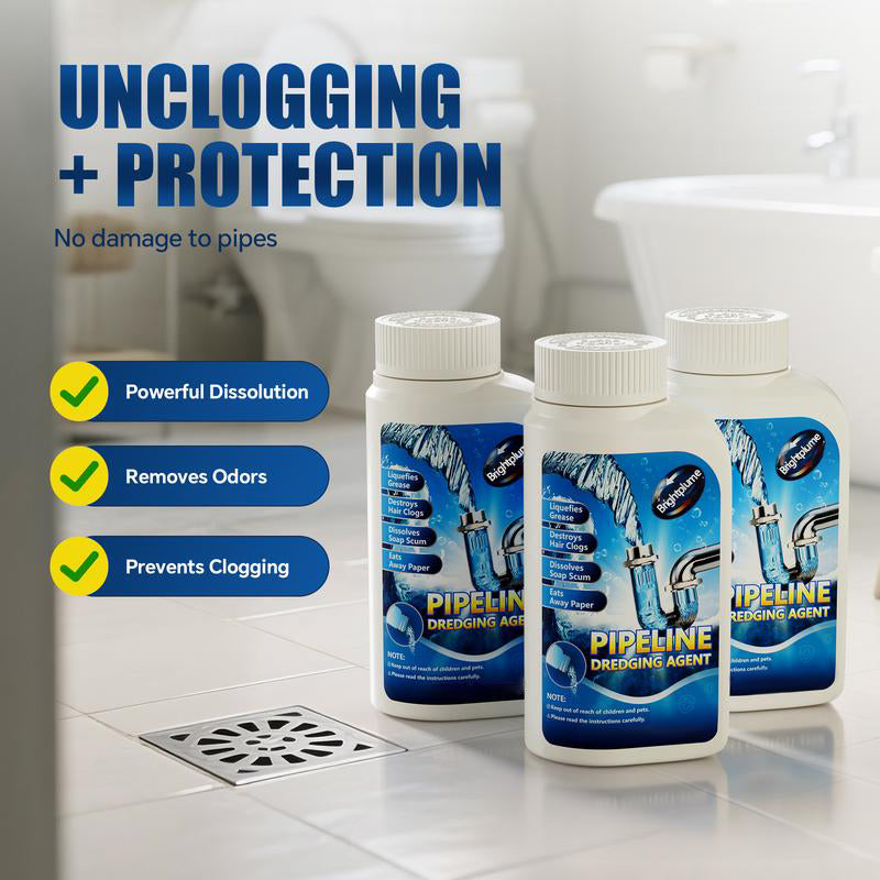 Brightplume Powerful Pipe Dredging Agent for Kitchen and Toilet Pipelines - Dissolves 200+ Blockages and Kills 99% of Bacteria
