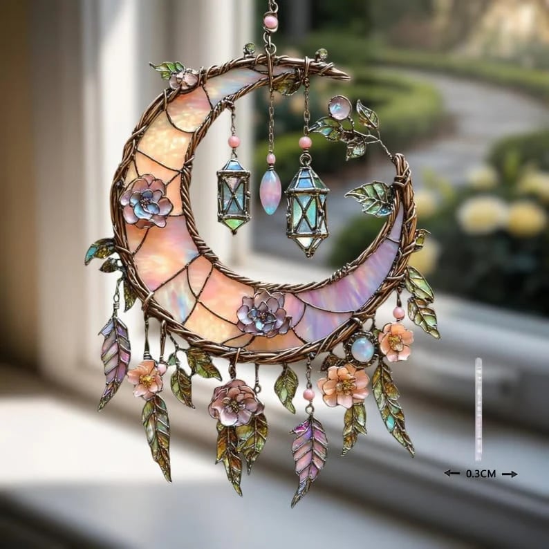 🔥🔥Easter Sale--🌙Hand-Painted Moon and Floral Window Decor💖--2D Acrylic