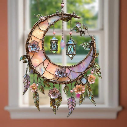 🔥🔥Easter Sale--🌙Hand-Painted Moon and Floral Window Decor💖--2D Acrylic