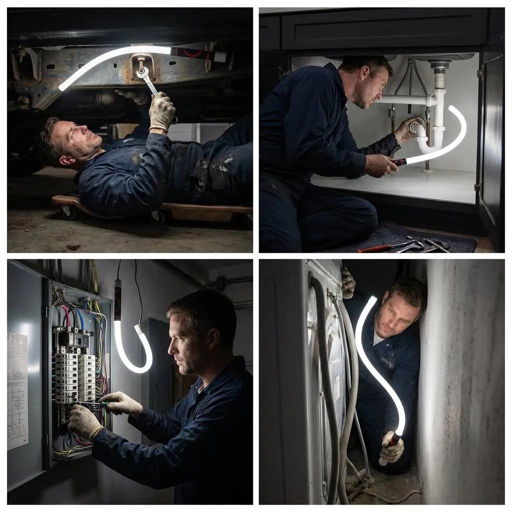 🔥Bendable Flexible LED Work Light💡: Your Professional Light for Narrow Spaces 🛠️(4000K Color Temperature | 44" Shape-Holding | Hands-Free)