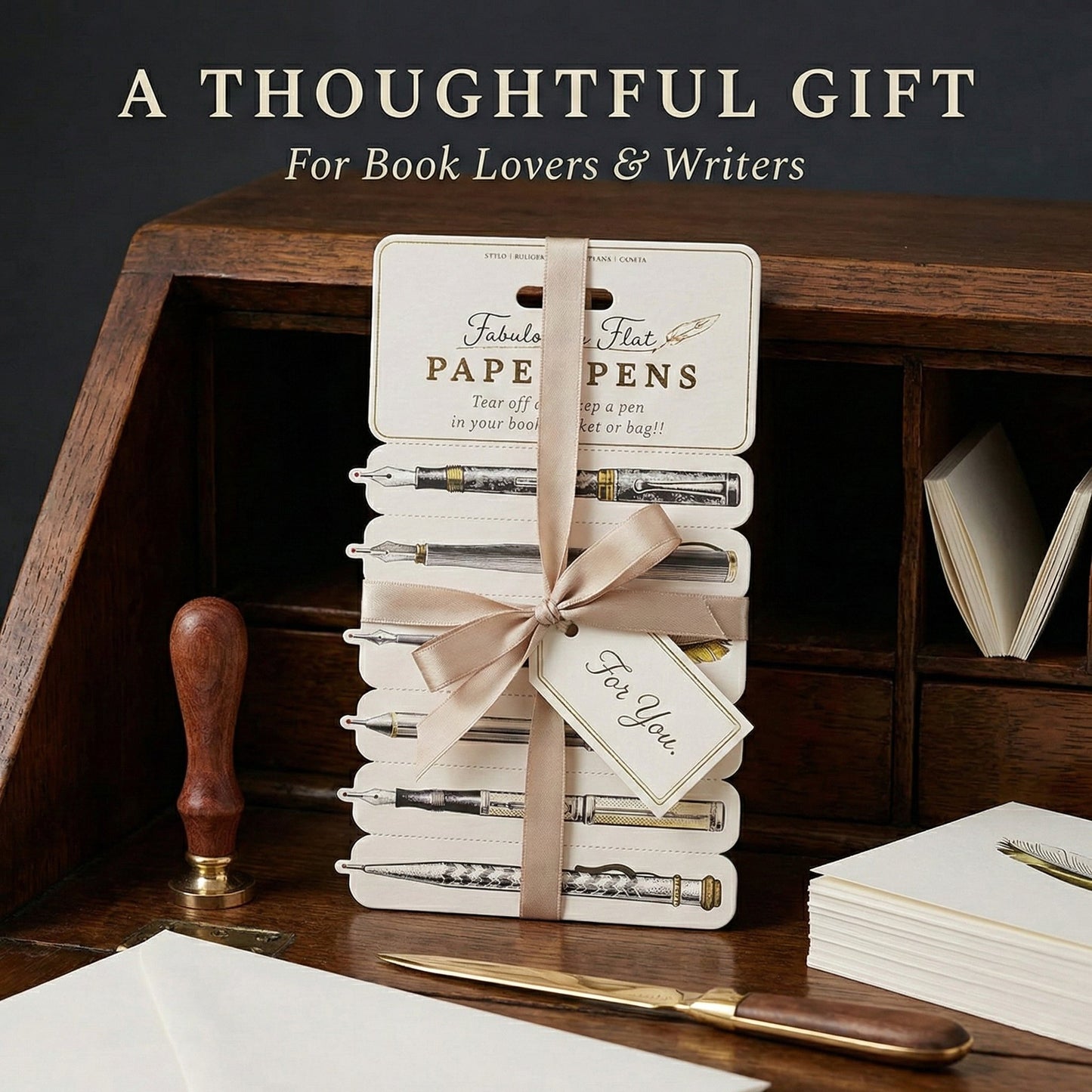 Vintage Flat Paper Pen And Book Mark Set