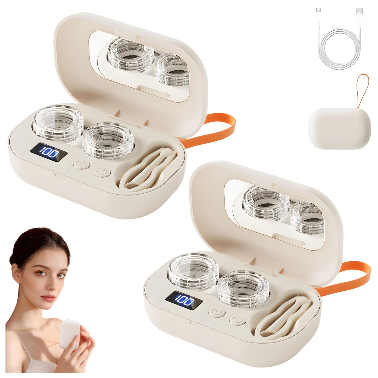 Ultrasonic Contact Lens Cleaner Machine with Integrated Mirror