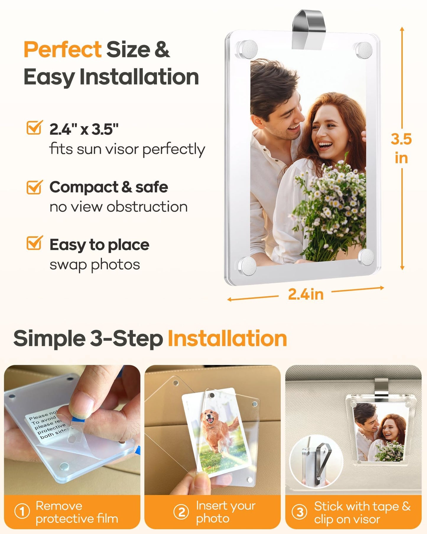 2-Pack Magnetic Acrylic Car Visor Photo Frames