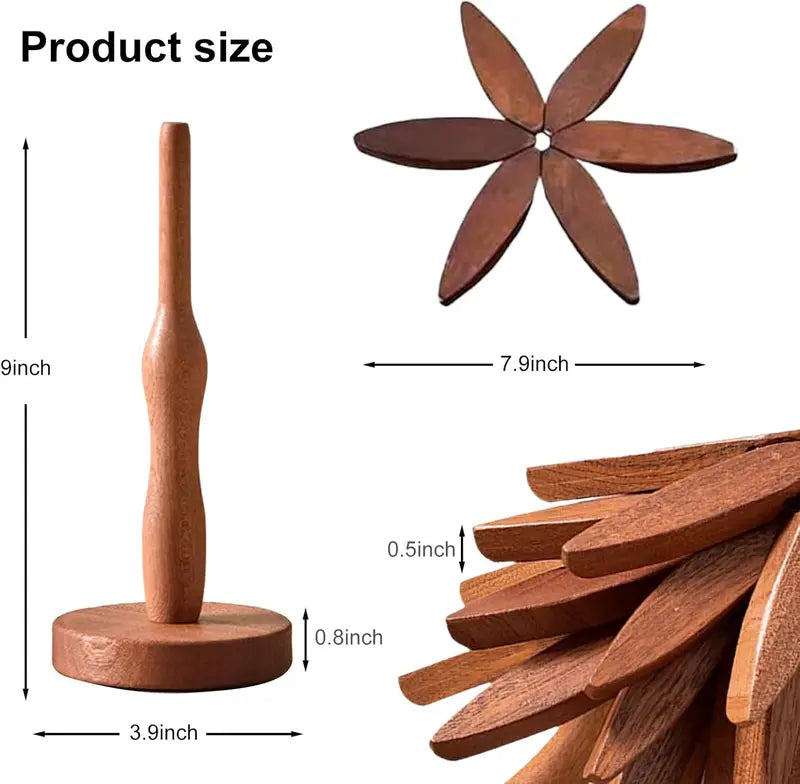 Natural Tree Trivet Set/Eco Wooden Trivet Set - 4 Foldable Heat-Resistant Coasters with Stand